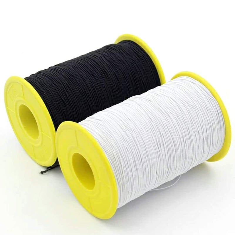 Milcraft (2 Rolls) White AND Black Elastic Thread 547 Yard Package 0.5mm Thickness